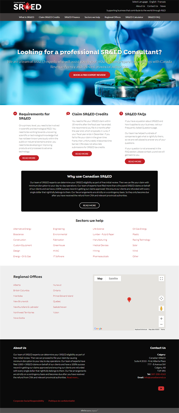 Canadian SRED home page on desktop