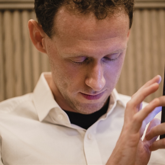 Visually Impaired Man Using App Visually Impaired Man Using App