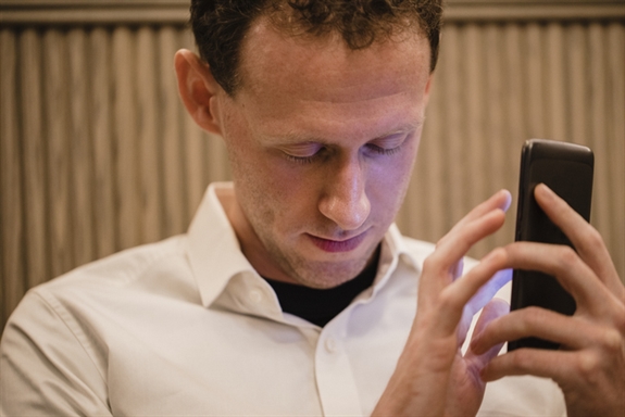 Visually Impaired Man Using App Visually Impaired Man Using App